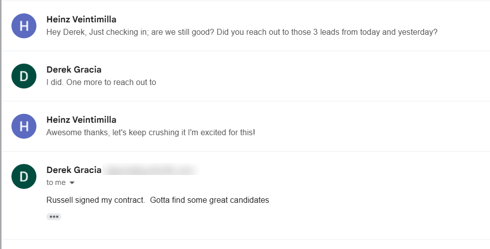 Email thread: Russell signed my contract. Gotta find some great candidates